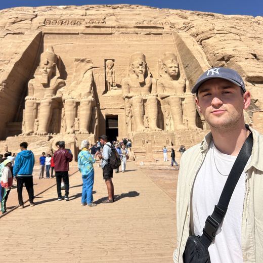 Alec taking a selfie in front of Abu Simbel